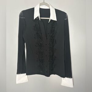 Anne Fontaine Lace Sheer Sleeve Blouse